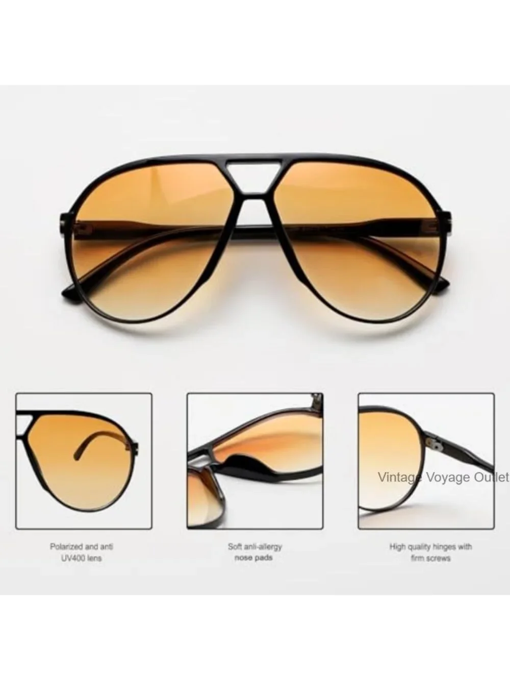 Retro Aviator Sunglasses Oversized Square UV400 Protection Lightweight For